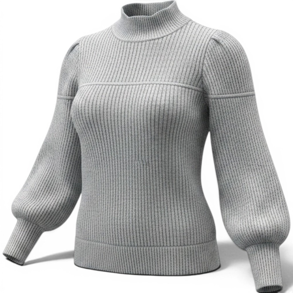 REI Co-op Ribbed Wool Blend Sweater Women Medium Gray Excellent Mock Neck Slit